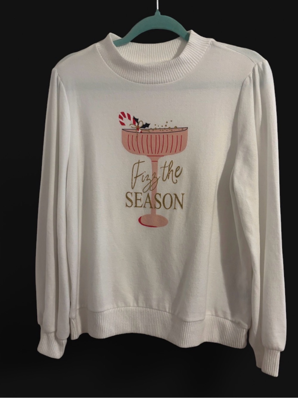 White "Fizz the Season" Graphic Sweater